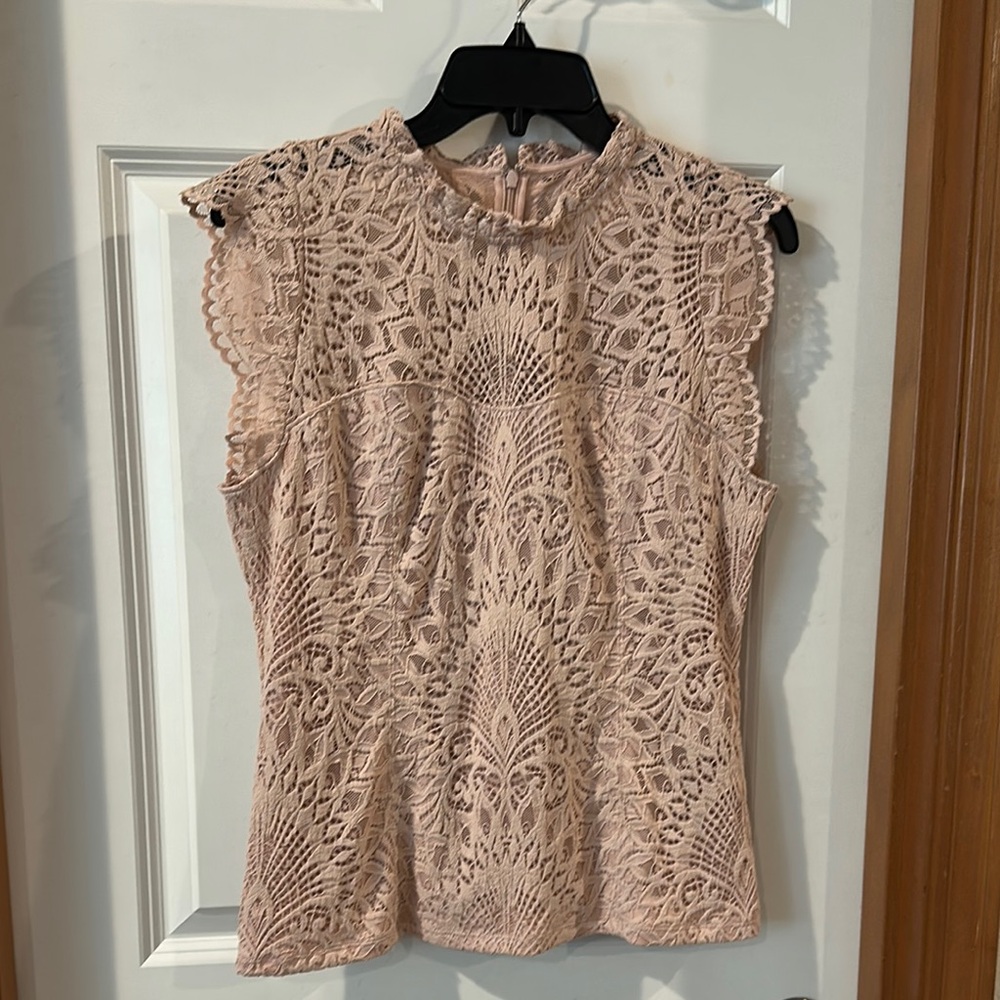 White House Black Market Pink Flutter Sleeve Blouse